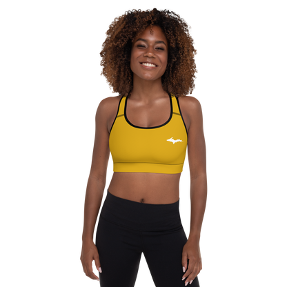 Michigan Upper Peninsula Padded Sports Bra (w/ UP Outline) | Gold