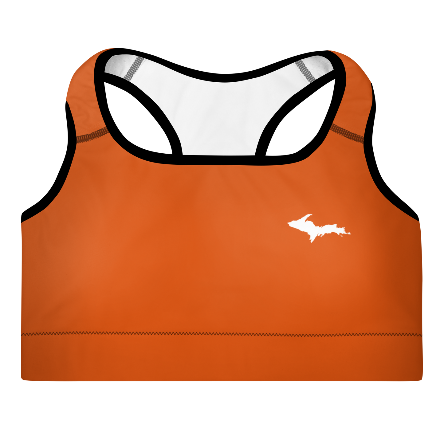 Michigan Upper Peninsula Padded Sports Bra (w/ UP Outline) | Maple Leaf Orange