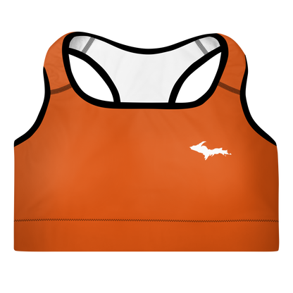 Michigan Upper Peninsula Padded Sports Bra (w/ UP Outline) | Maple Leaf Orange