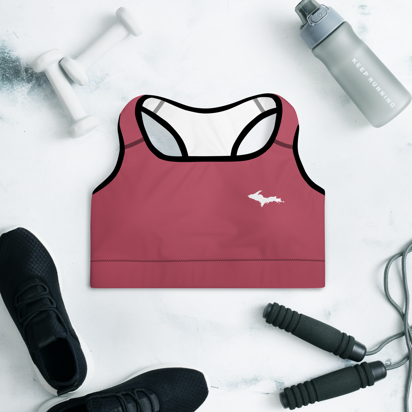 Michigan Upper Peninsula Padded Sports Bra (w/ UP Outline) | Popstar Pink