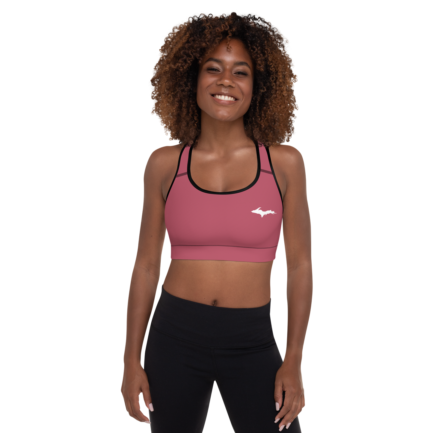 Michigan Upper Peninsula Padded Sports Bra (w/ UP Outline) | Popstar Pink