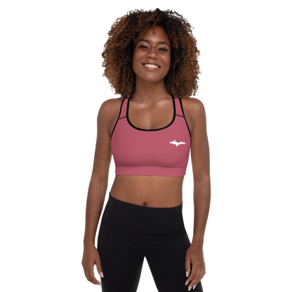 Michigan Upper Peninsula Padded Sports Bra (w/ UP Outline) | Popstar Pink