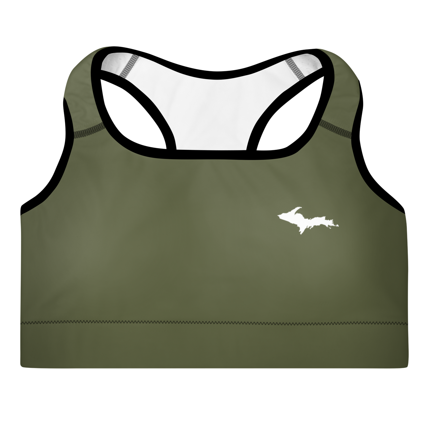 Michigan Upper Peninsula Padded Sports Bra (w/ UP Outline) | Army Green