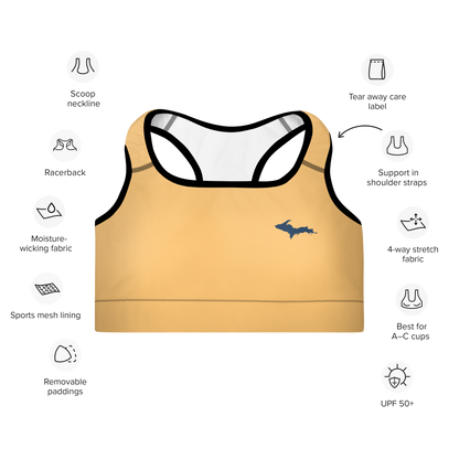 Michigan Upper Peninsula Padded Sports Bra (w/ UP Outline) | Apricot