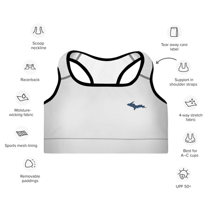 Michigan Upper Peninsula Padded Sports Bra (w/ UP Outline) | Birch Bark White