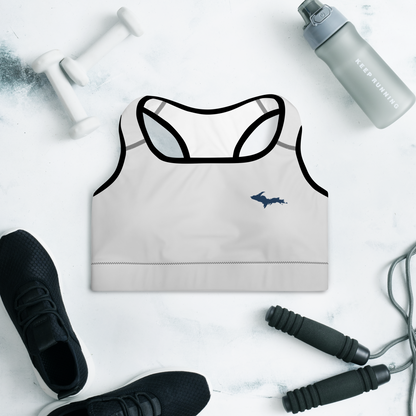 Michigan Upper Peninsula Padded Sports Bra (w/ UP Outline) | Birch Bark White