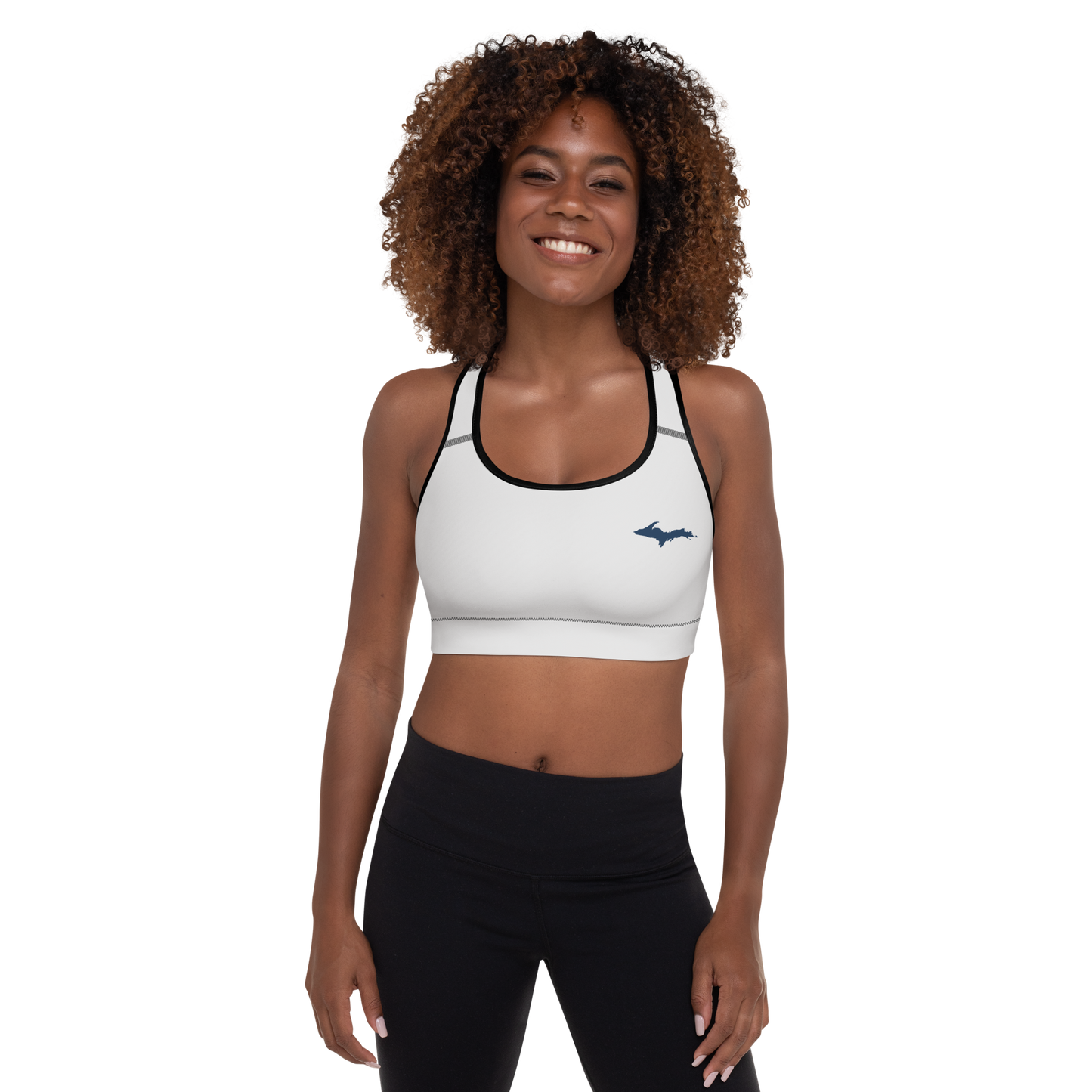 Michigan Upper Peninsula Padded Sports Bra (w/ UP Outline) | Birch Bark White