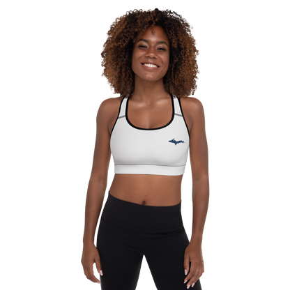 Michigan Upper Peninsula Padded Sports Bra (w/ UP Outline) | Birch Bark White