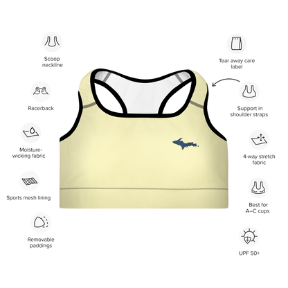 Michigan Upper Peninsula Padded Sports Bra (w/ UP Outline) | Canary Yellow