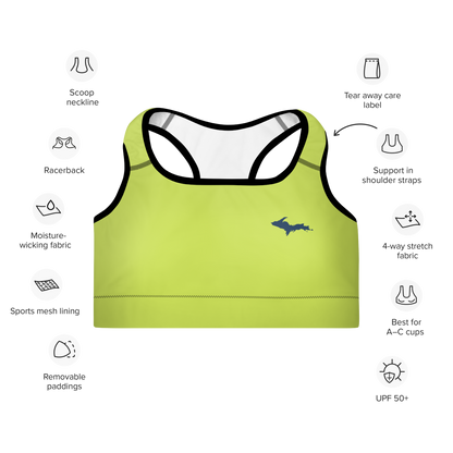 Michigan Upper Peninsula Padded Sports Bra (w/ UP Outline) | Gooseberry Green