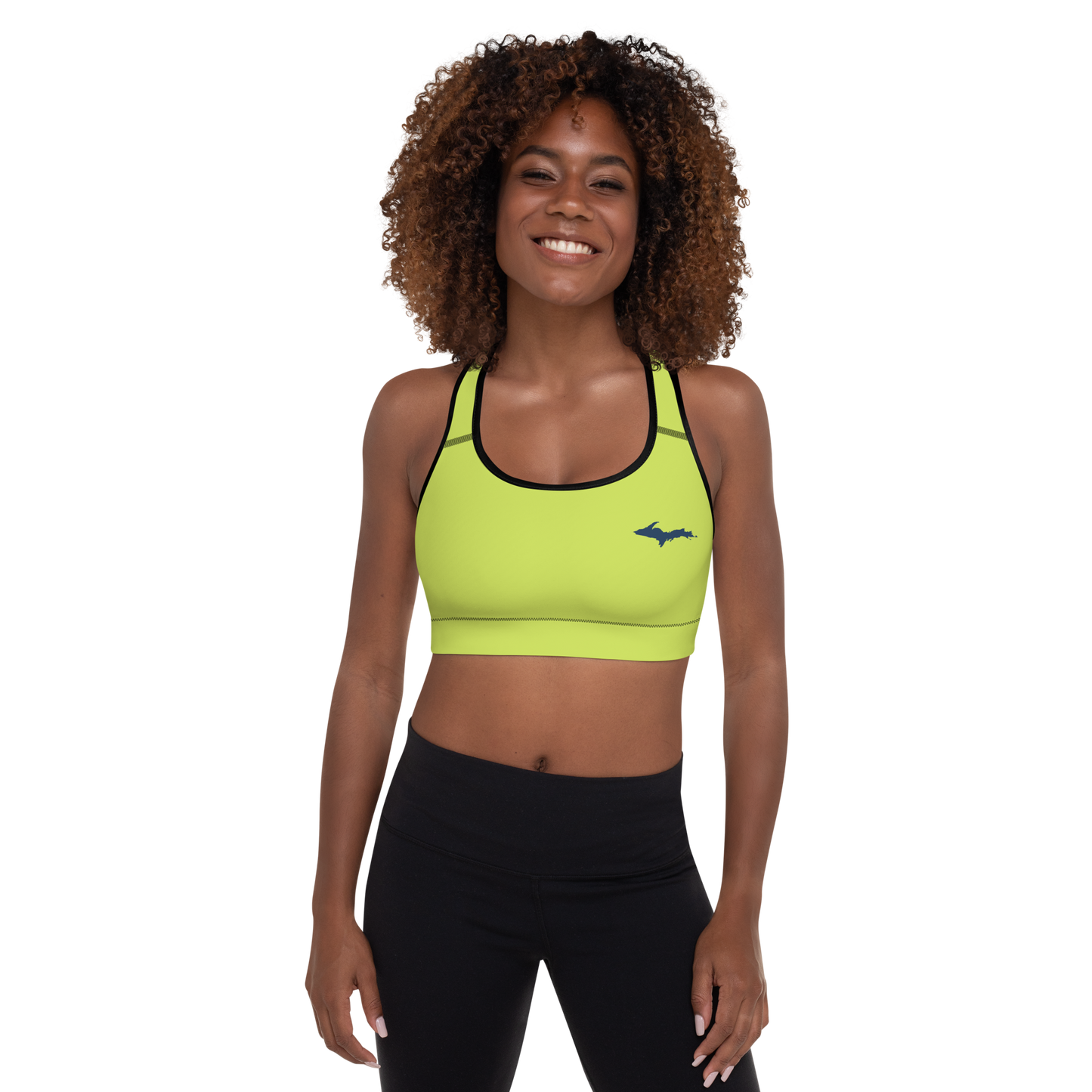 Michigan Upper Peninsula Padded Sports Bra (w/ UP Outline) | Gooseberry Green