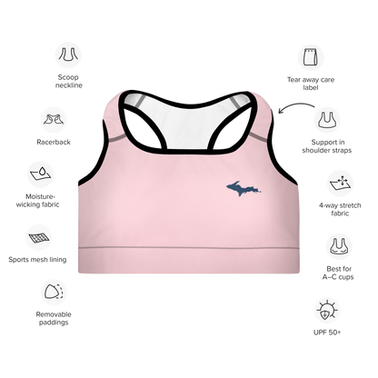 Michigan Upper Peninsula Padded Sports Bra (w/ UP Outline) | Pale Pink