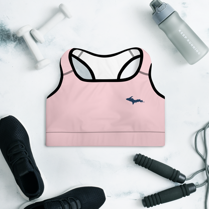 Michigan Upper Peninsula Padded Sports Bra (w/ UP Outline) | Pale Pink