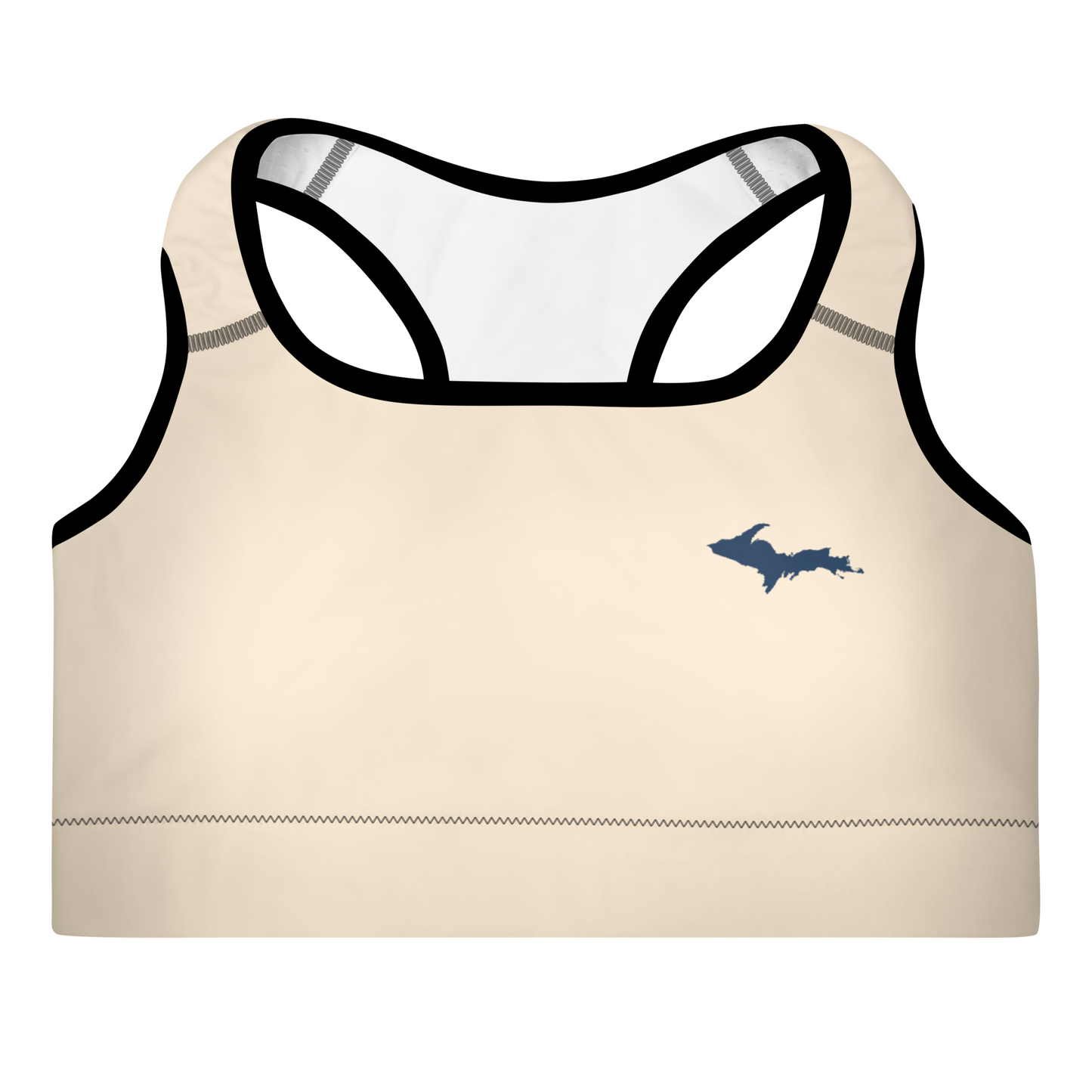 Michigan Upper Peninsula Padded Sports Bra (w/ UP Outline) | Champagne White