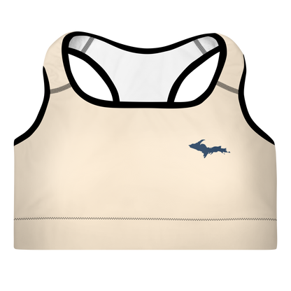 Michigan Upper Peninsula Padded Sports Bra (w/ UP Outline) | Champagne White