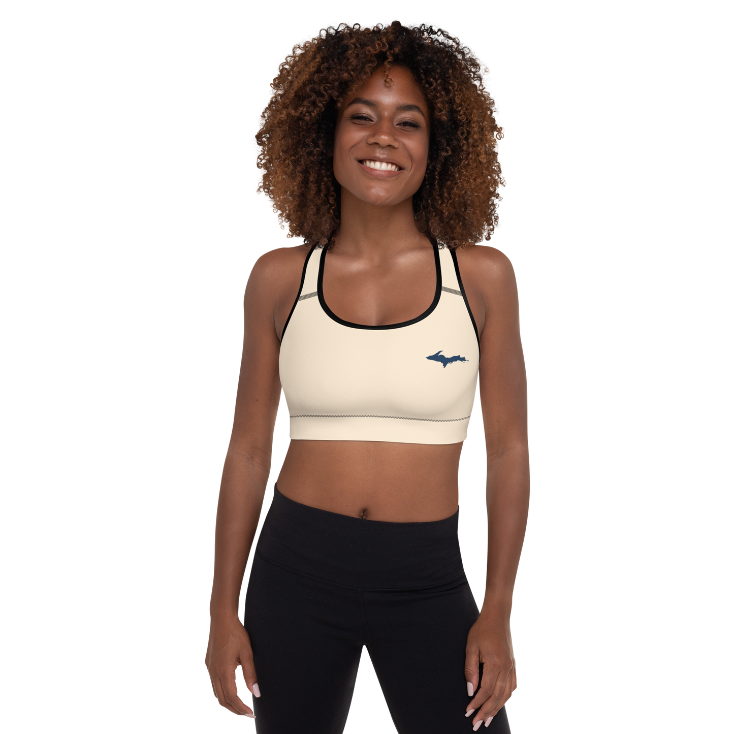 Michigan Upper Peninsula Padded Sports Bra (w/ UP Outline) | Champagne White