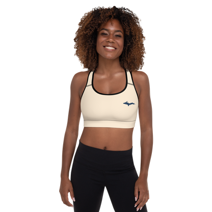 Michigan Upper Peninsula Padded Sports Bra (w/ UP Outline) | Champagne White