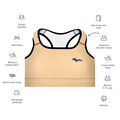 Michigan Upper Peninsula Padded Sports Bra (w/ UP Outline) | Pale Apricot