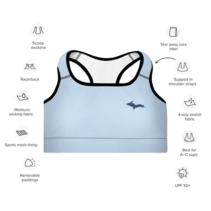 Michigan Upper Peninsula Padded Sports Bra (w/ UP Outline) | Light Blue