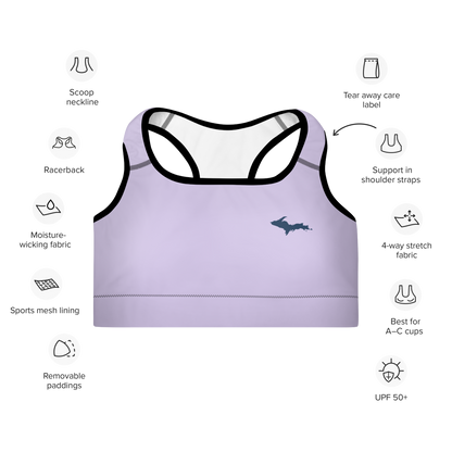 Michigan Upper Peninsula Padded Sports Bra (w/ UP Outline) | Lavender