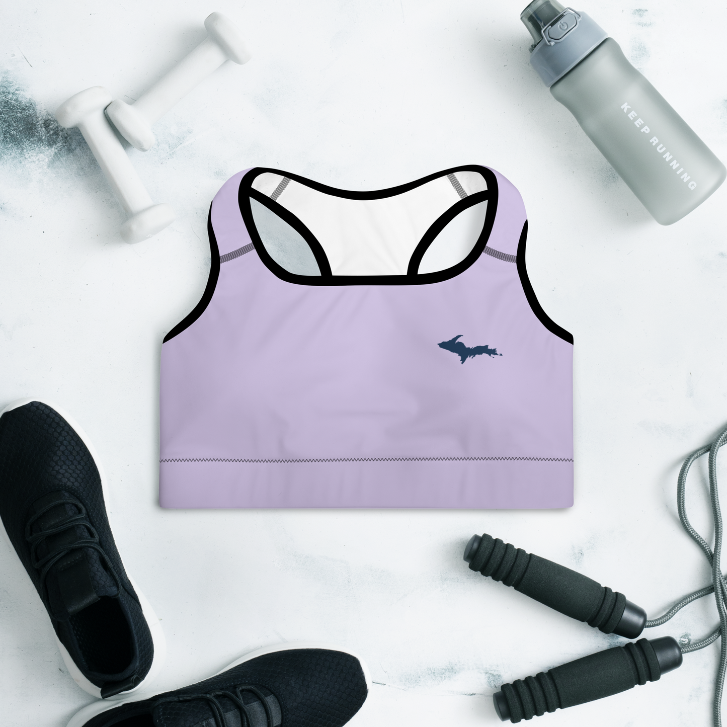 Michigan Upper Peninsula Padded Sports Bra (w/ UP Outline) | Lavender