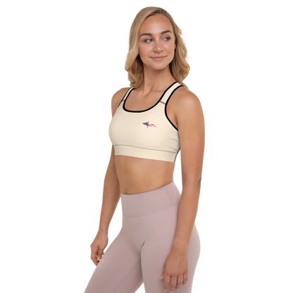 Michigan Upper Peninsula Padded Sports Bra (w/ UP USA Flag Outline) | Champagne White