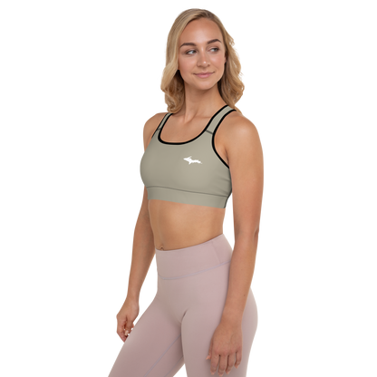 Michigan Upper Peninsula Padded Sports Bra (w/ UP Outline) | Petoskey Stone Beige