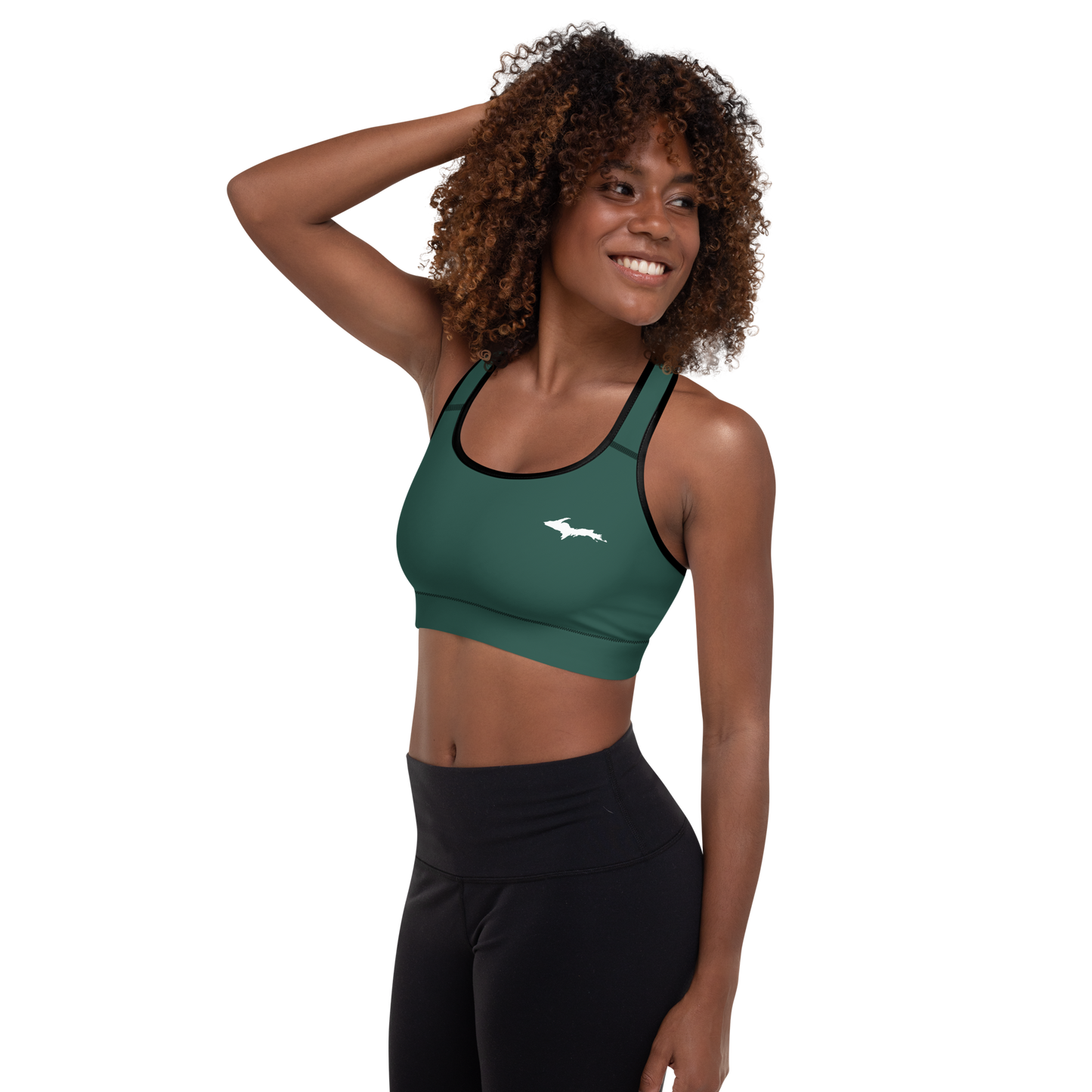 Michigan Upper Peninsula Padded Sports Bra (w/ UP Outline) | Green