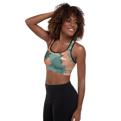 Michigan Upper Peninsula Padded Sports Bra (w/ UP Outline) | Copper Country Camo