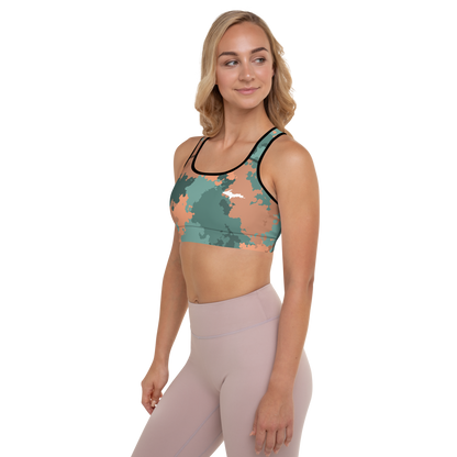 Michigan Upper Peninsula Padded Sports Bra (w/ UP Outline) | Copper Country Camo