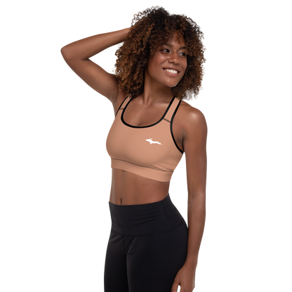 Michigan Upper Peninsula Padded Sports Bra (w/ UP Outline) | Copper Color