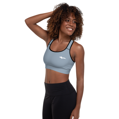 Michigan Upper Peninsula Padded Sports Bra (w/ UP Outline) | B-24 Liberator Grey