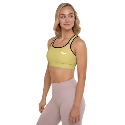 Michigan Upper Peninsula Padded Sports Bra (w/ UP Outline) | Plum Yellow