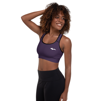 Michigan Upper Peninsula Padded Sports Bra (w/ UP Outline) | Blackcurrant Color