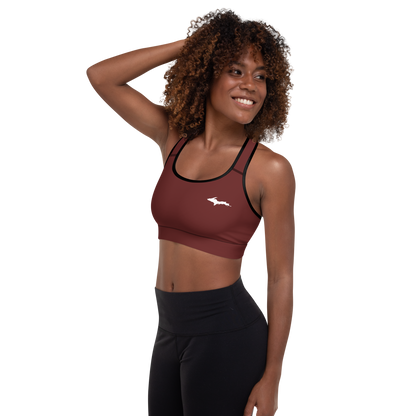 Michigan Upper Peninsula Padded Sports Bra (w/ UP Outline) | Cherrywood Color