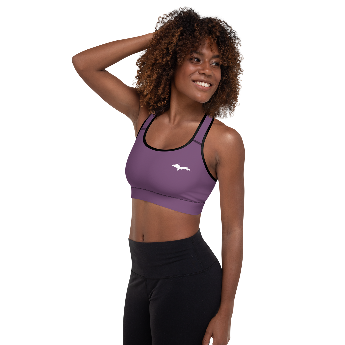 Michigan Upper Peninsula Padded Sports Bra (w/ UP Outline) | Plum