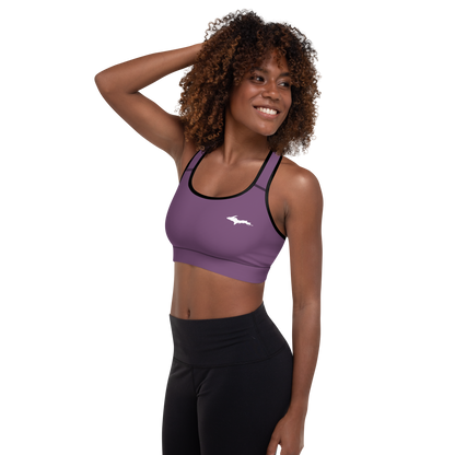 Michigan Upper Peninsula Padded Sports Bra (w/ UP Outline) | Plum