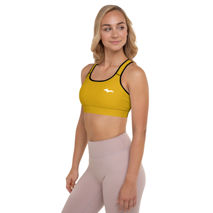 Michigan Upper Peninsula Padded Sports Bra (w/ UP Outline) | Gold