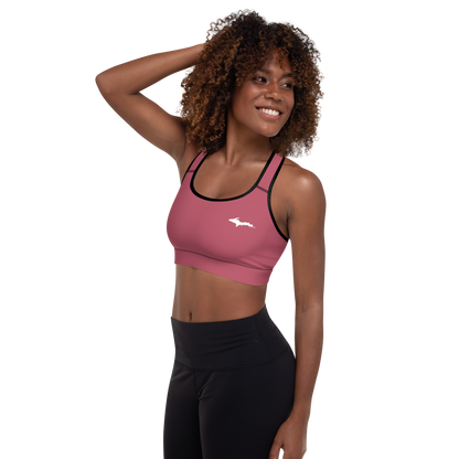 Michigan Upper Peninsula Padded Sports Bra (w/ UP Outline) | Popstar Pink