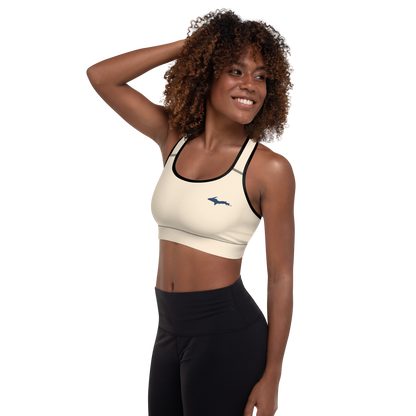 Michigan Upper Peninsula Padded Sports Bra (w/ UP Outline) | Champagne White