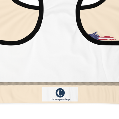 Michigan Upper Peninsula Padded Sports Bra (w/ UP USA Flag Outline) | Champagne White