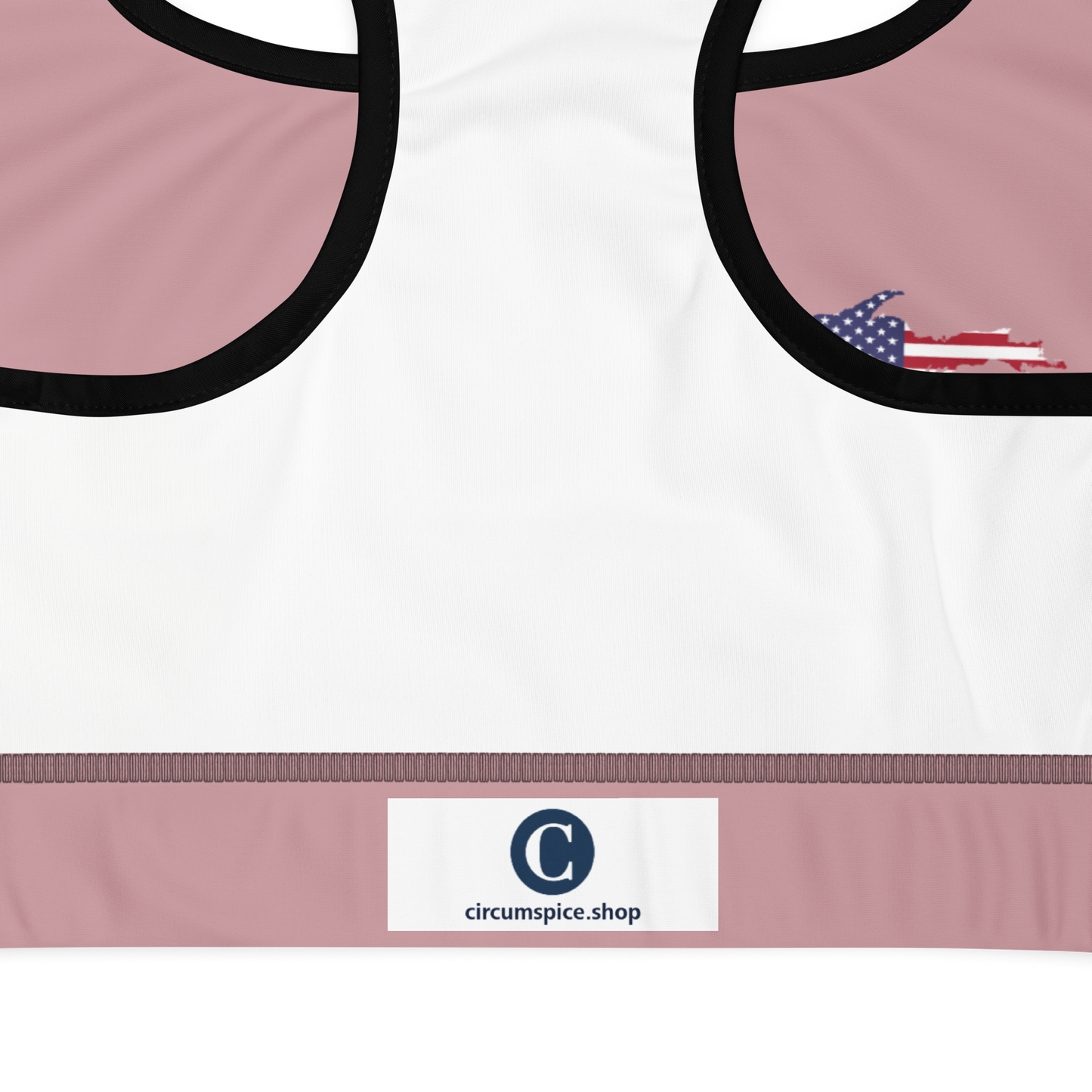 Michigan Upper Peninsula Padded Sports Bra (w/ UP USA Flag Outline) | Cherry Blossom Pink