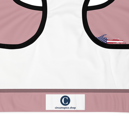 Michigan Upper Peninsula Padded Sports Bra (w/ UP USA Flag Outline) | Cherry Blossom Pink