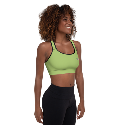 Michigan Upper Peninsula Padded Sports Bra (w/ UP USA Flag Outline) | Gooseberry Green