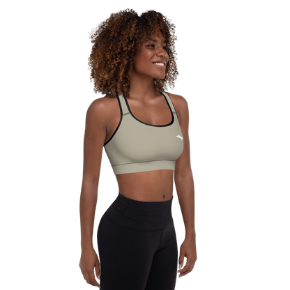 Michigan Upper Peninsula Padded Sports Bra (w/ UP Outline) | Petoskey Stone Beige