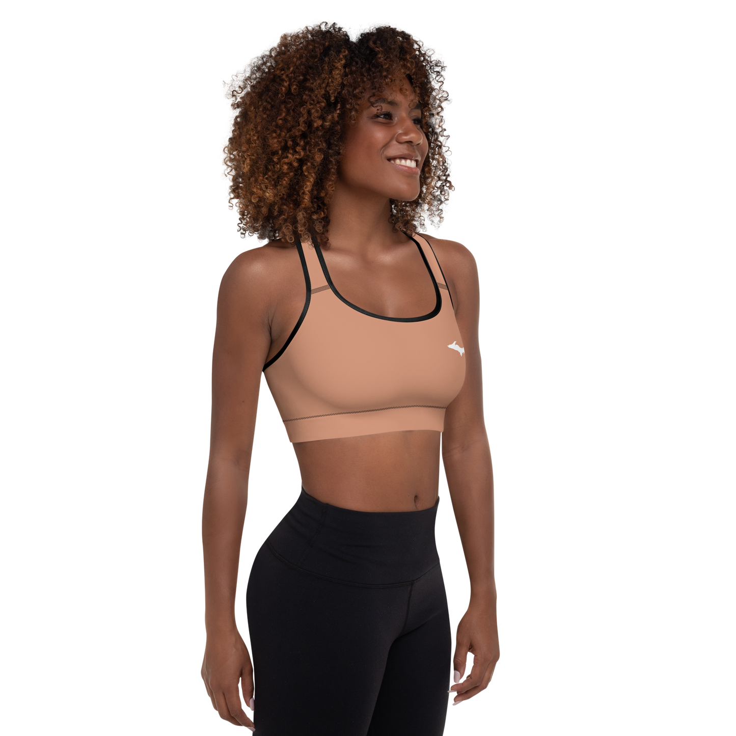 Michigan Upper Peninsula Padded Sports Bra (w/ UP Outline) | Copper Color