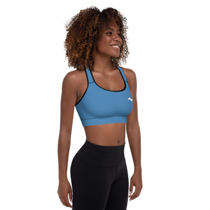 Michigan Upper Peninsula Padded Sports Bra (w/ UP Outline) | Lake Superior Blue