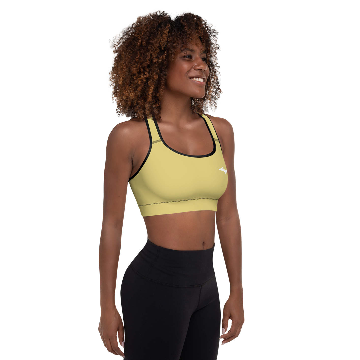 Michigan Upper Peninsula Padded Sports Bra (w/ UP Outline) | Plum Yellow