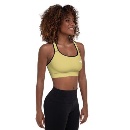 Michigan Upper Peninsula Padded Sports Bra (w/ UP Outline) | Plum Yellow