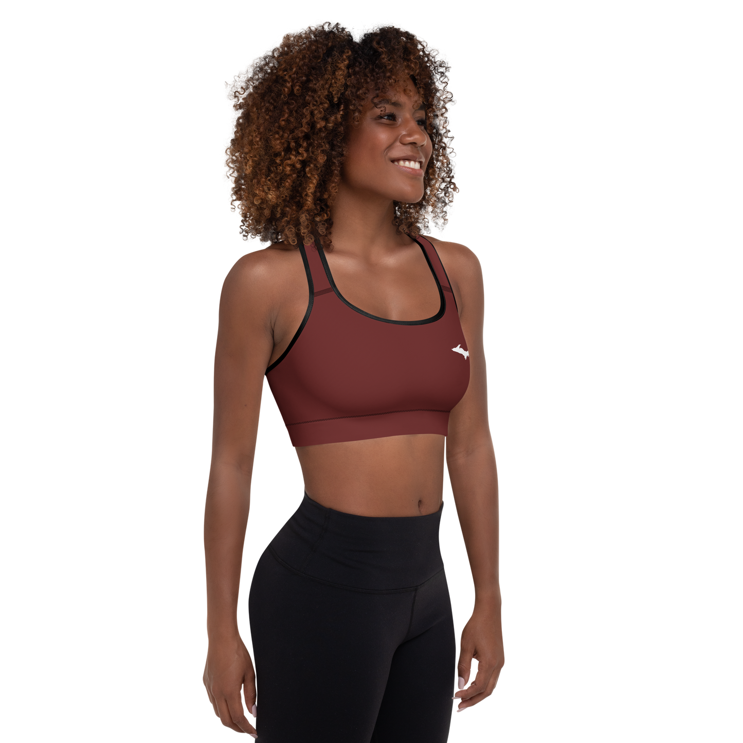 Michigan Upper Peninsula Padded Sports Bra (w/ UP Outline) | Cherrywood Color